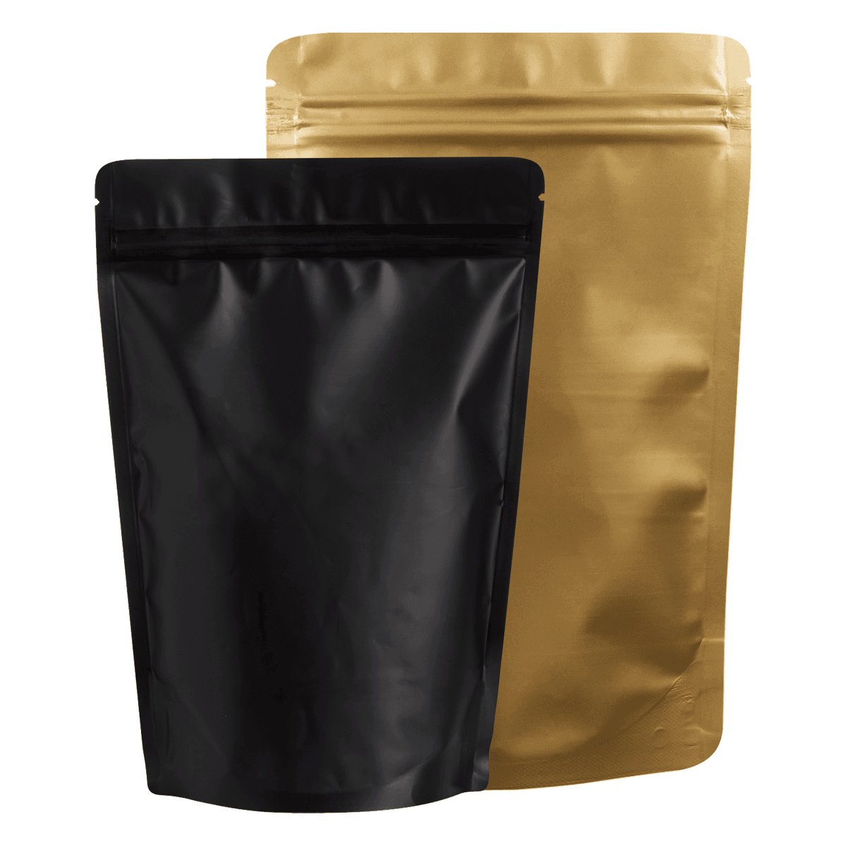 Matte coloured standup pouches in black and golden