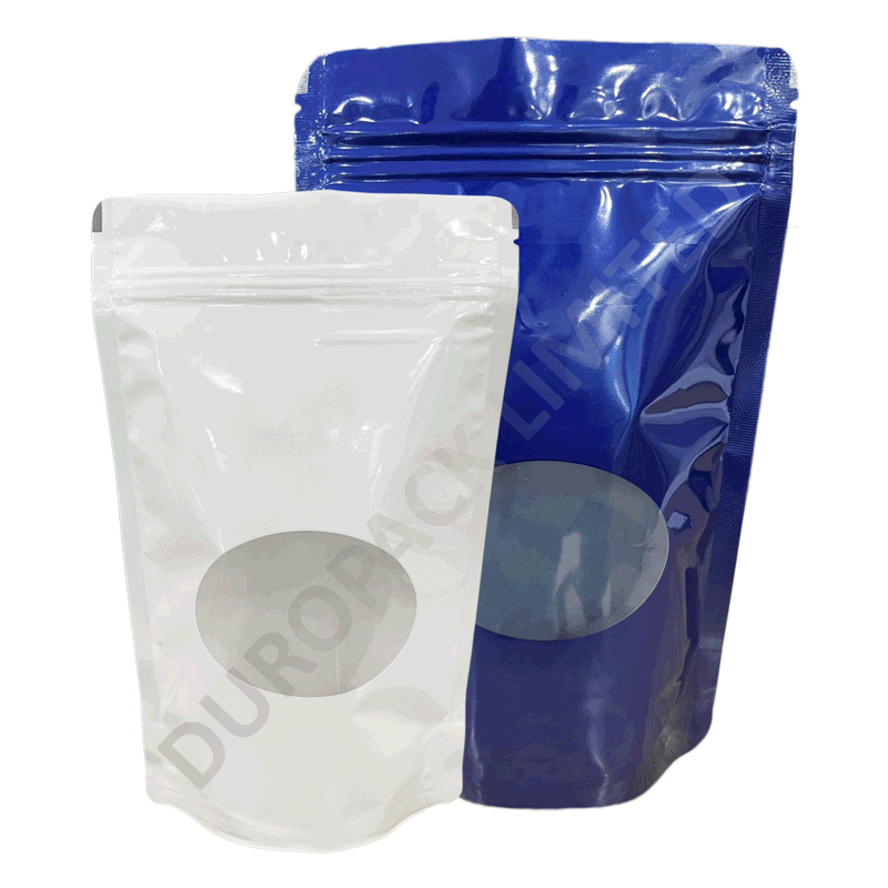 Glossy Oval Window Coloured Standup Pouches