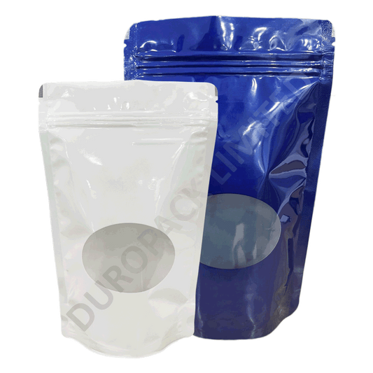 Glossy Oval Window Coloured Standup Pouches