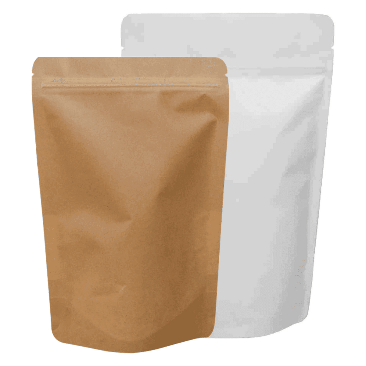 Kraft paper standup zipper pouches in brown and white